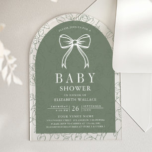 Sage Green Line Art Coquette Bow Baby Shower Acrylic Invitations