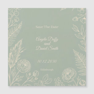 Sage Green Line Art Floral Save The Date Magnet