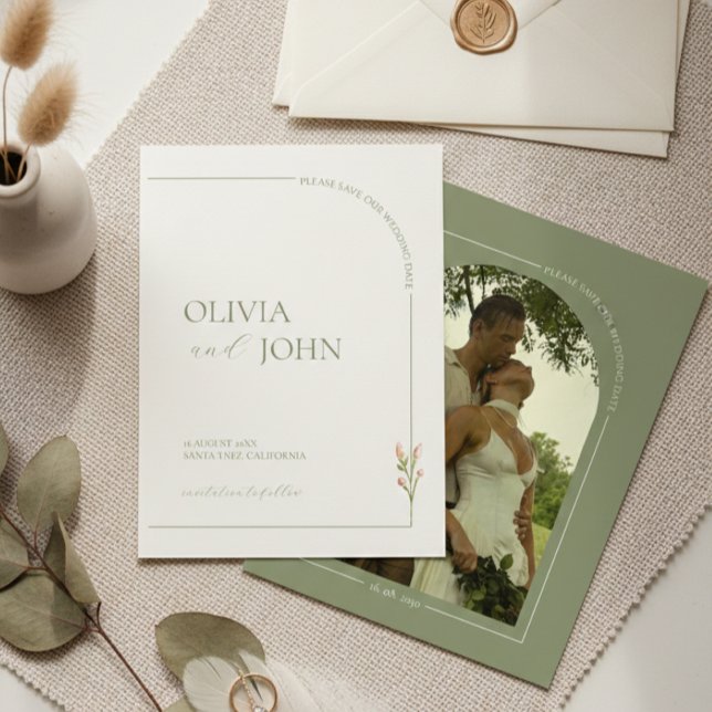 Sage Green & Linen Minimalist Save the Date Card (Creator Uploaded)
