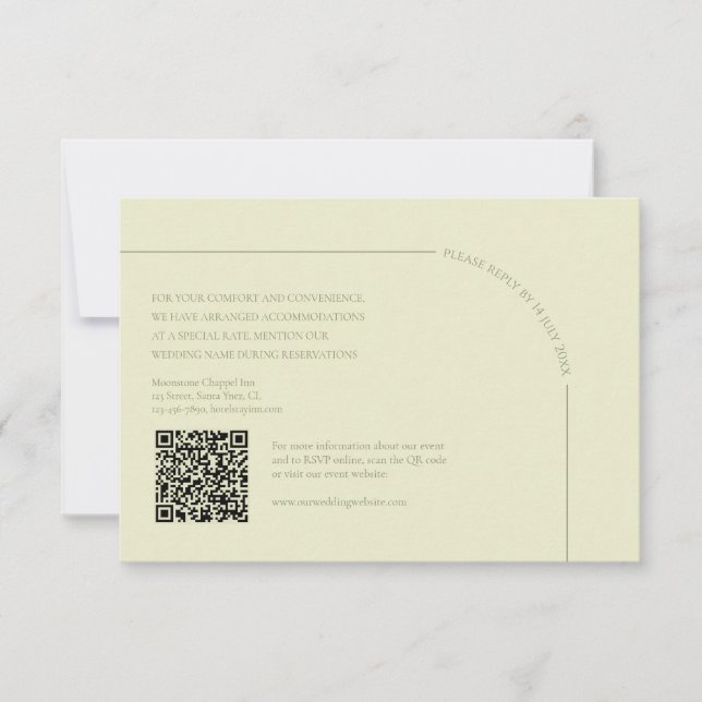 Sage Green & Linen QR Code Boho Minimalist  RSVP Card (Front)