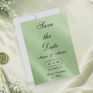 Sage Green Linen Style Minimalist Wedding Script Save The Date