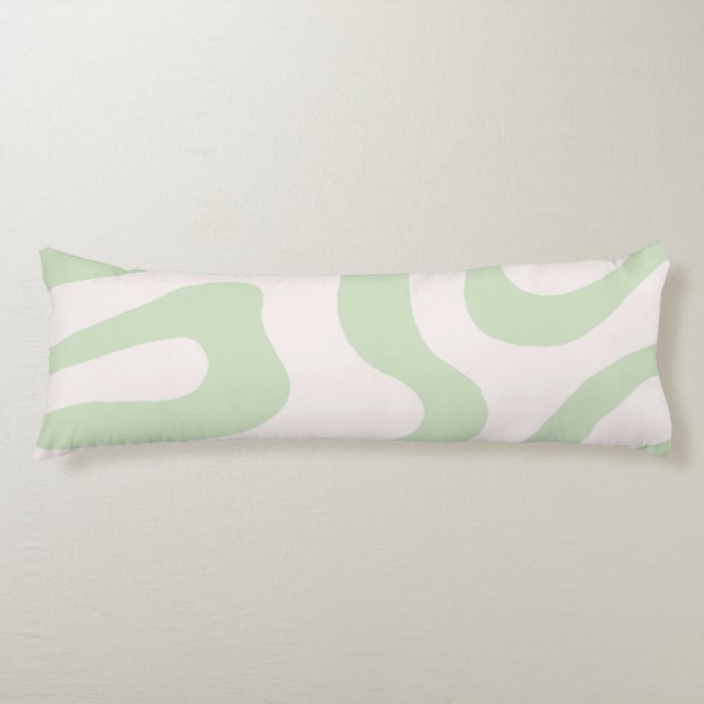 Sage Green Liquid Swirl Groovy Stripe Y2K Pattern Body Cushion (Front)