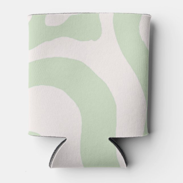 Sage Green Liquid Swirl Groovy Stripe Y2K Pattern Can Cooler (Front)