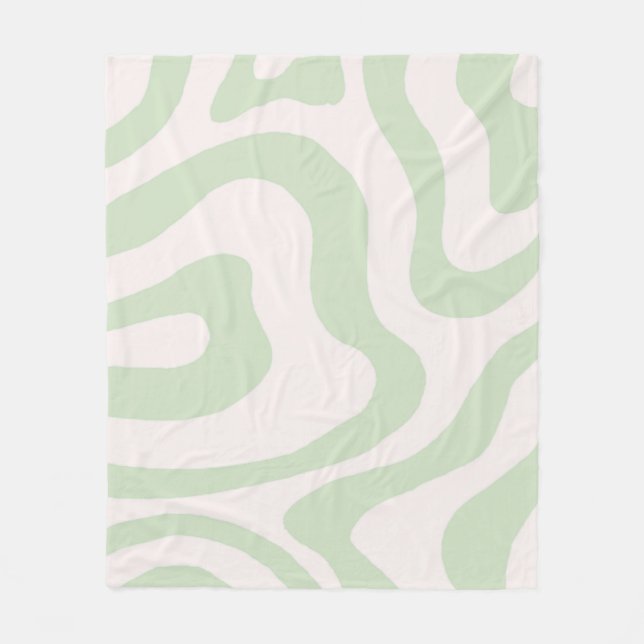 Sage Green Liquid Swirl Groovy Stripe Y2K Pattern Fleece Blanket (Front)
