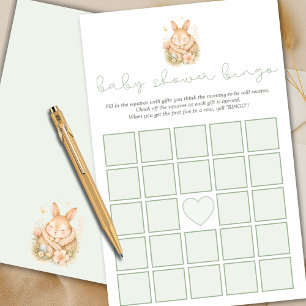 Sage Green Little Bunny Baby Shower Bingo Game