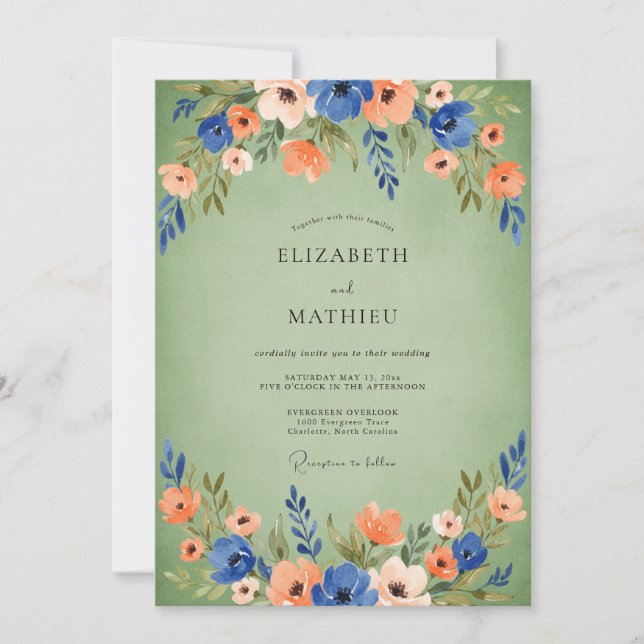 Sage Green Lively Meadow Wedding Invitation (Front)