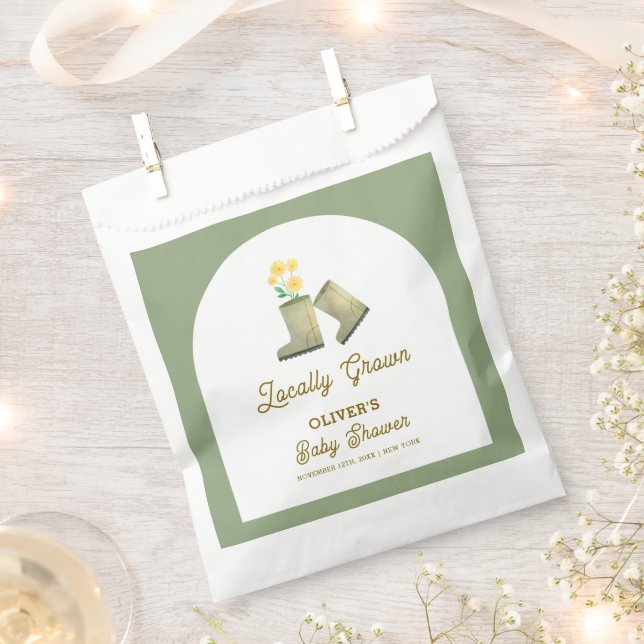 Sage Green Locally Grown Floral Boots Baby Shower  Favour Bags (Clipped)