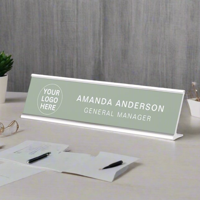 Sage Green Logo l Professional Business Office Desk Name Plate (Creator Uploaded)