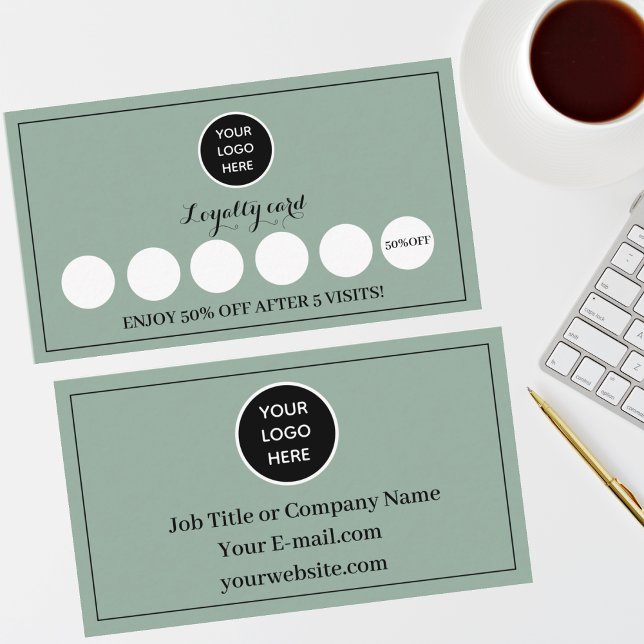 Sage Green Logo Modern Business Reward Punch Loyalty Card (Creator Uploaded)