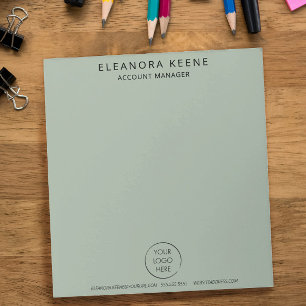 Sage Green Logo, Name, and Contact Info Business Notepad