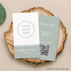 Sage Green Logo Scannable QR Code Business Card