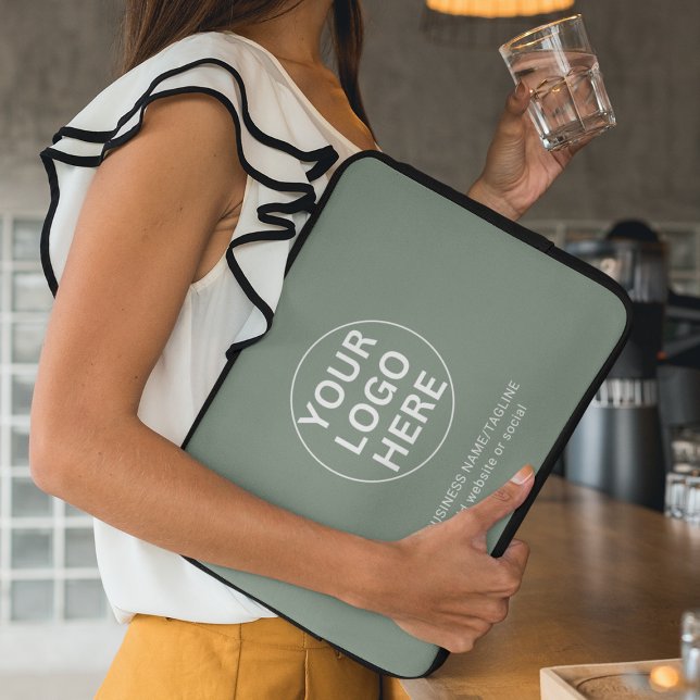 Sage Green Logo & Text l Professional Business  Laptop Sleeve (Creator Uploaded)