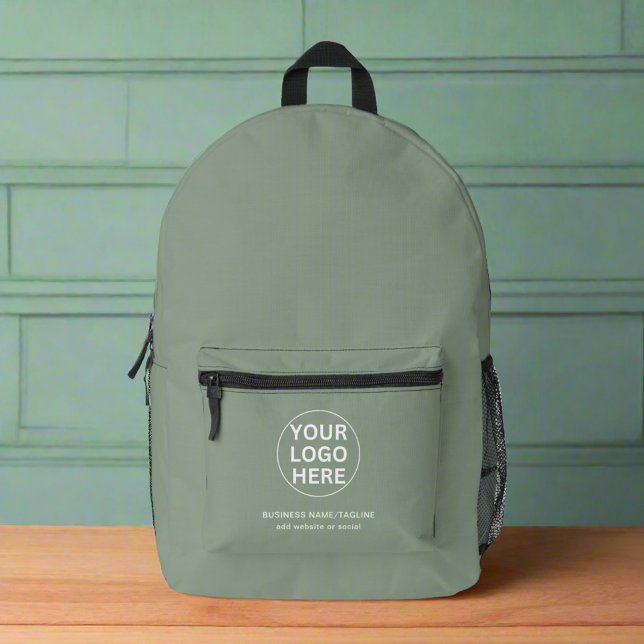 Sage Green Logo & Text  l Promotional Business  Printed Backpack (Creator Uploaded)