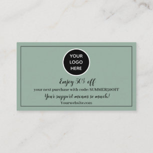 Sage Green Logo Thank you Business Reward Punch Loyalty Card