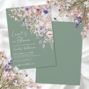 Sage Green Love In Bloom Wildflower Bridal Shower Invitation