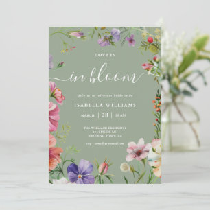 Sage Green Love is in Bloom Floral Bridal Shower Invitation