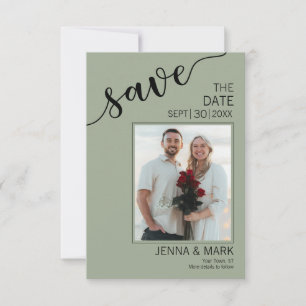 Sage Green Love Script Photo Save the Date