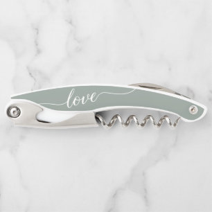 Sage Green Love Thank You Wedding Favour  Corkscrew