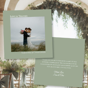 Sage Green Love & Thanks Photo & Note Wedding Thank You Card