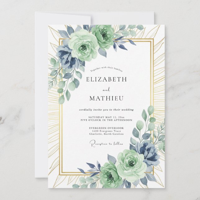 Sage Green Luminous Rose Wedding Invitation (Front)