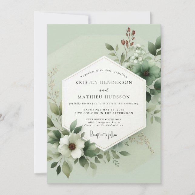 Sage Green Lush Botanical Wedding Invitation (Front)