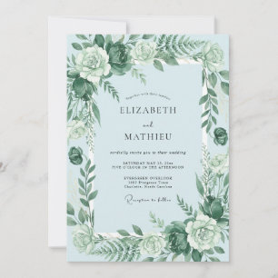 Sage Green Lush Floral Garland Wedding Invitation