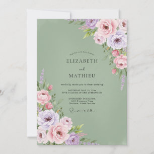 Sage Green Lush Floral Wedding Invitation