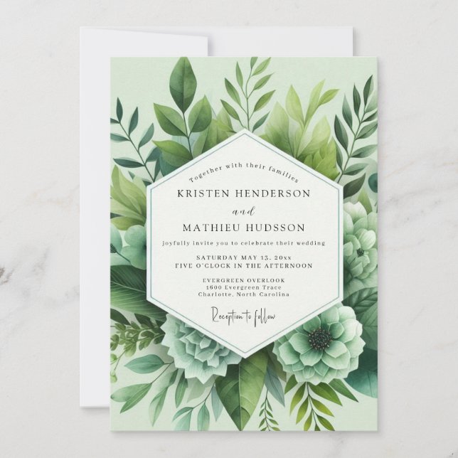 Sage Green Lush Greenery Wedding Invitation (Front)
