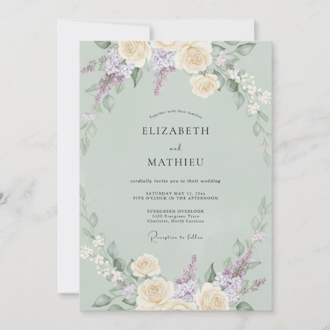Sage Green Lush Meadow Wedding Invitation (Front)