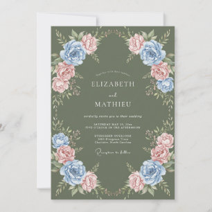 Sage Green Lustrous Floral Wedding Invitation