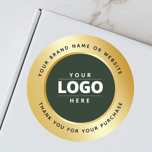  Sage Green Luxury Gold Business Logo Thank You  Classic Round Sticker (Creator Uploaded)