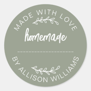 Sage Green Made With Love Homemade Food Jar Classic Round Sticker