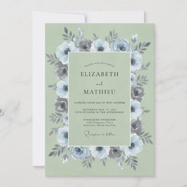 Sage Green Magnificent Botanical Wedding Invitation (Front)