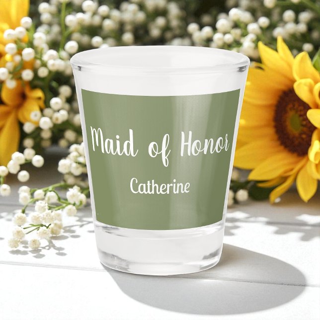 Sage Green Maid of Honour Bridesmaid Shot Glass (Creator Uploaded)