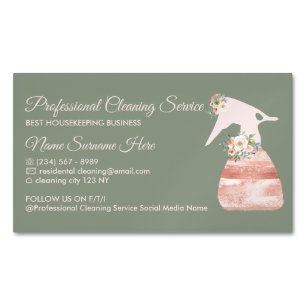 Sage Green Maid Spray Flower Glamour Cleaning Magnetic Business Card