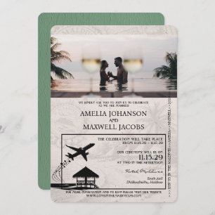 Sage Green Maldives Passport Wedding Invitation