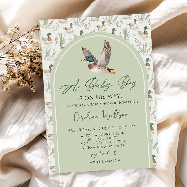 Sage Green Mallard Duck Boy Baby Shower Invitation (Creator Uploaded)