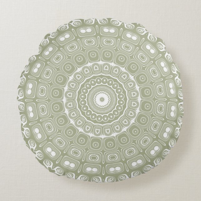 Sage Green Mandala Pattern Round Cushion (Front)