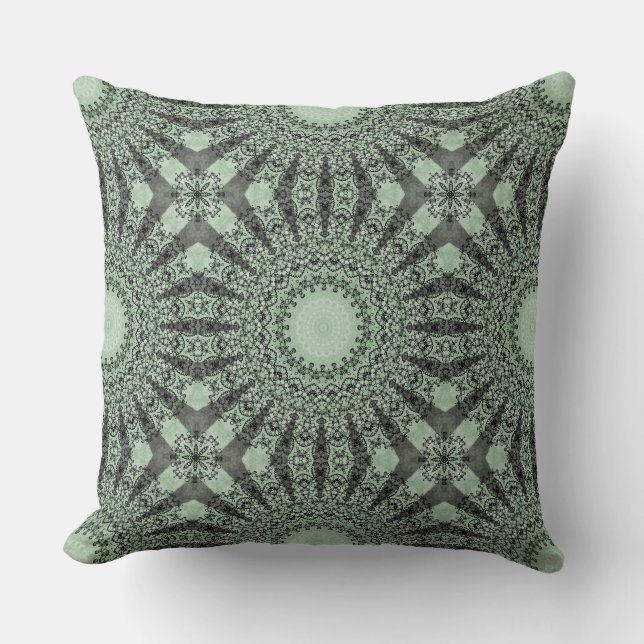 Sage Green Mandala with Leaf-Inspired Pattern Cushion (Front)