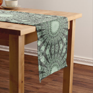 Sage Green Mandala with Leaf-Inspired Pattern Medium Table Runner