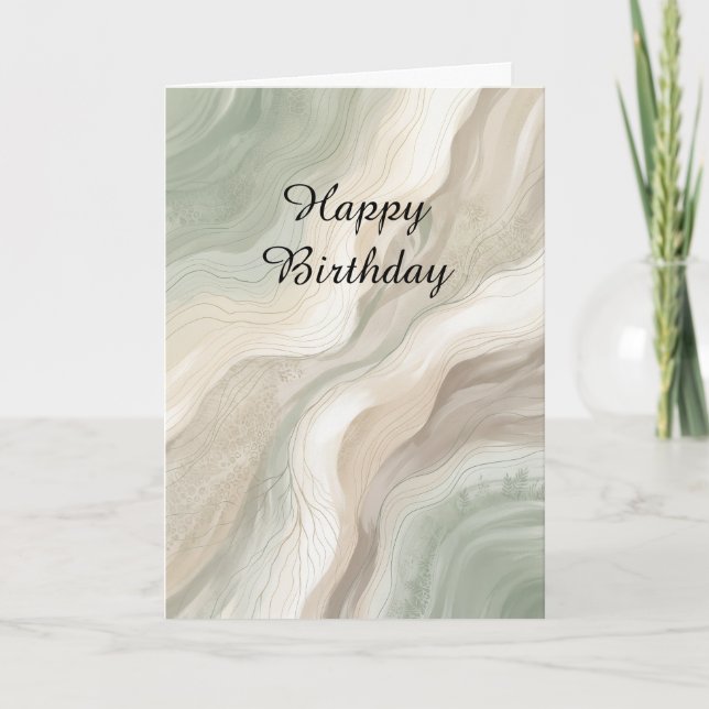 Sage Green Marble Abstract Happy Birthday Card (Front)
