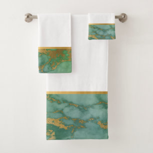 SAGE GREEN MARBLE GOLD BATHROOM TOWEL SET