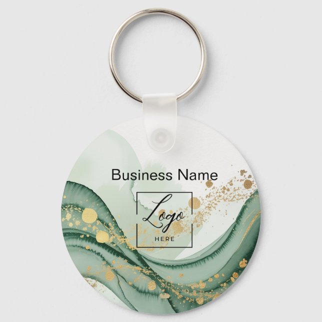 Sage green  marble logo Qr code Employee Key Ring (Front)