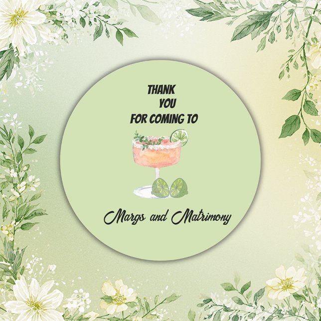  sage green margs and matrimony thank you classic round sticker (Creator Uploaded)