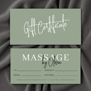 Sage Green Massage Therapist Gift Certificates