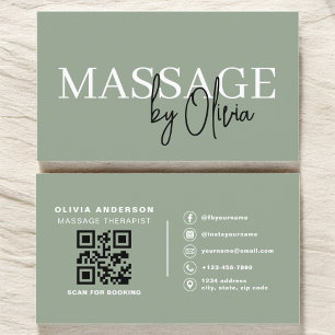 Sage Green Massage Therapist QR Code Business Card