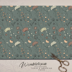Sage Green Meadow Blooms Timeless Floral  Tissue Paper