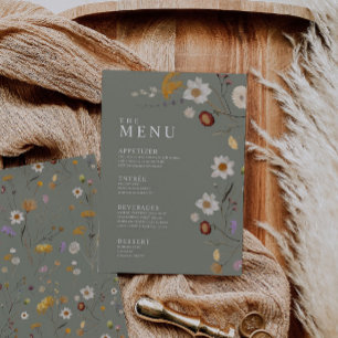 Sage Green Menu with Wildlofowers