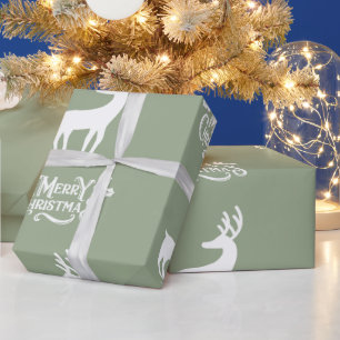 Sage Green Merry Christmas Deer  Wrapping Paper