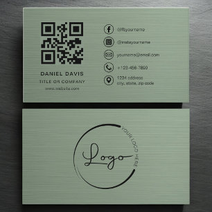 Sage Green Metallic Company Logo QR Code  Business Card